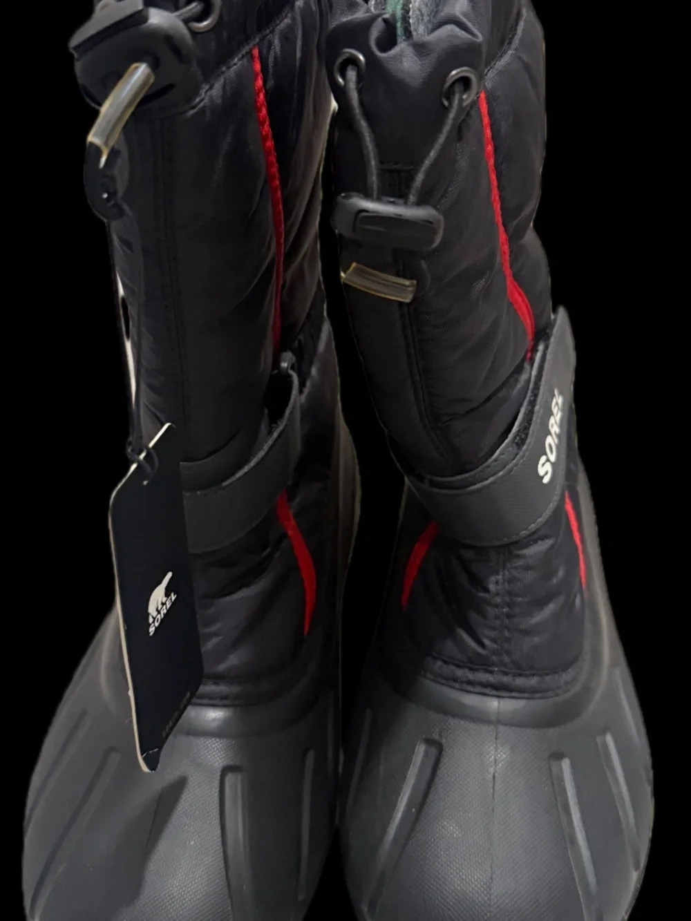 NEW SOREL Youth Flurry Snow Boots 7Y Black Bright Red -32C / -25F Waterproof